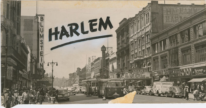 vintage photograph of Harlem street scene